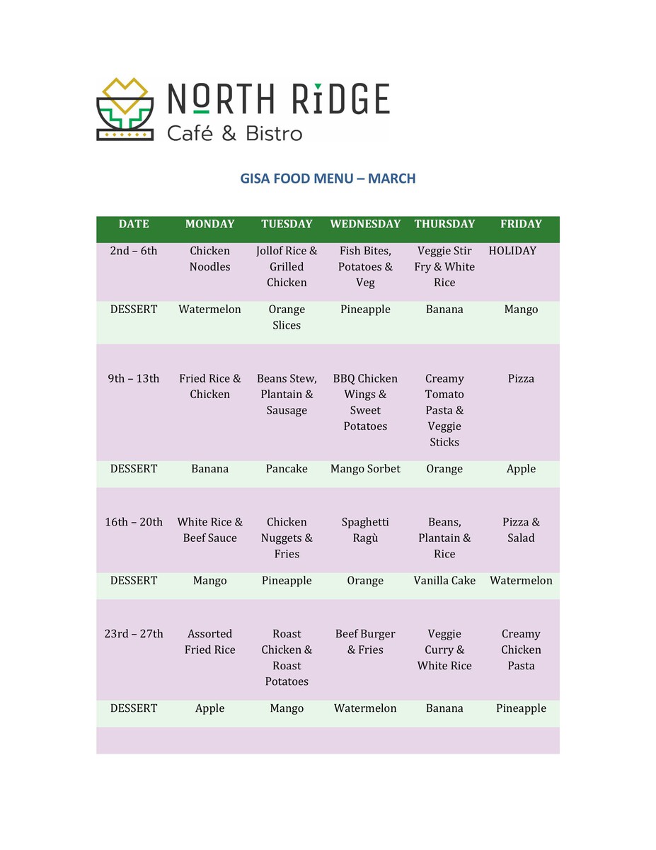 GISA Food Menu March North Ridge Cafe UPDATED 1to1 bilder 0