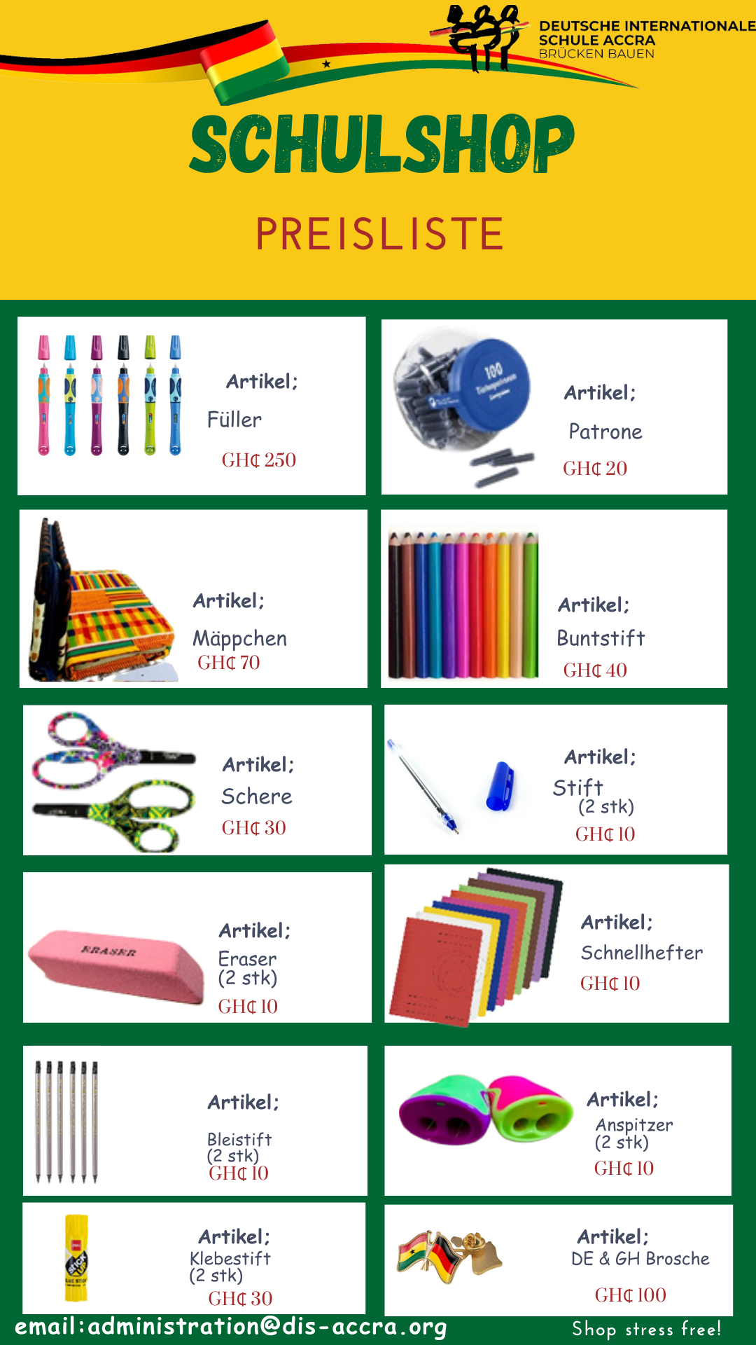  Schulshop Preisliste 2024/2025