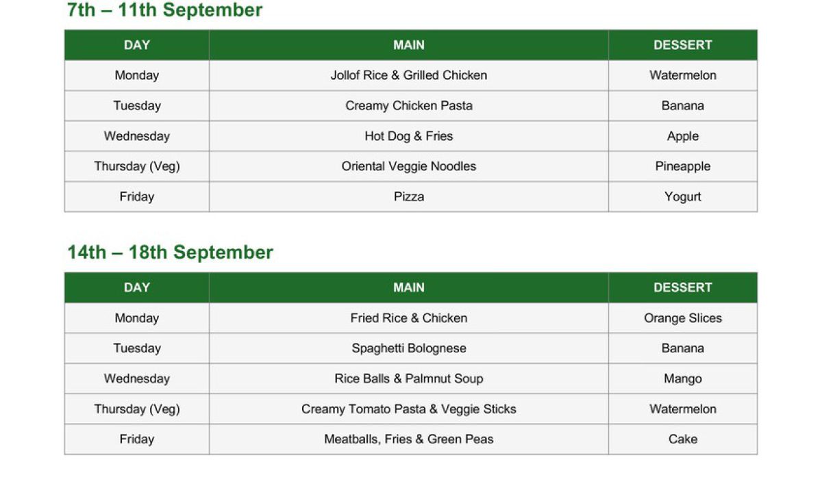 Speiseplan September